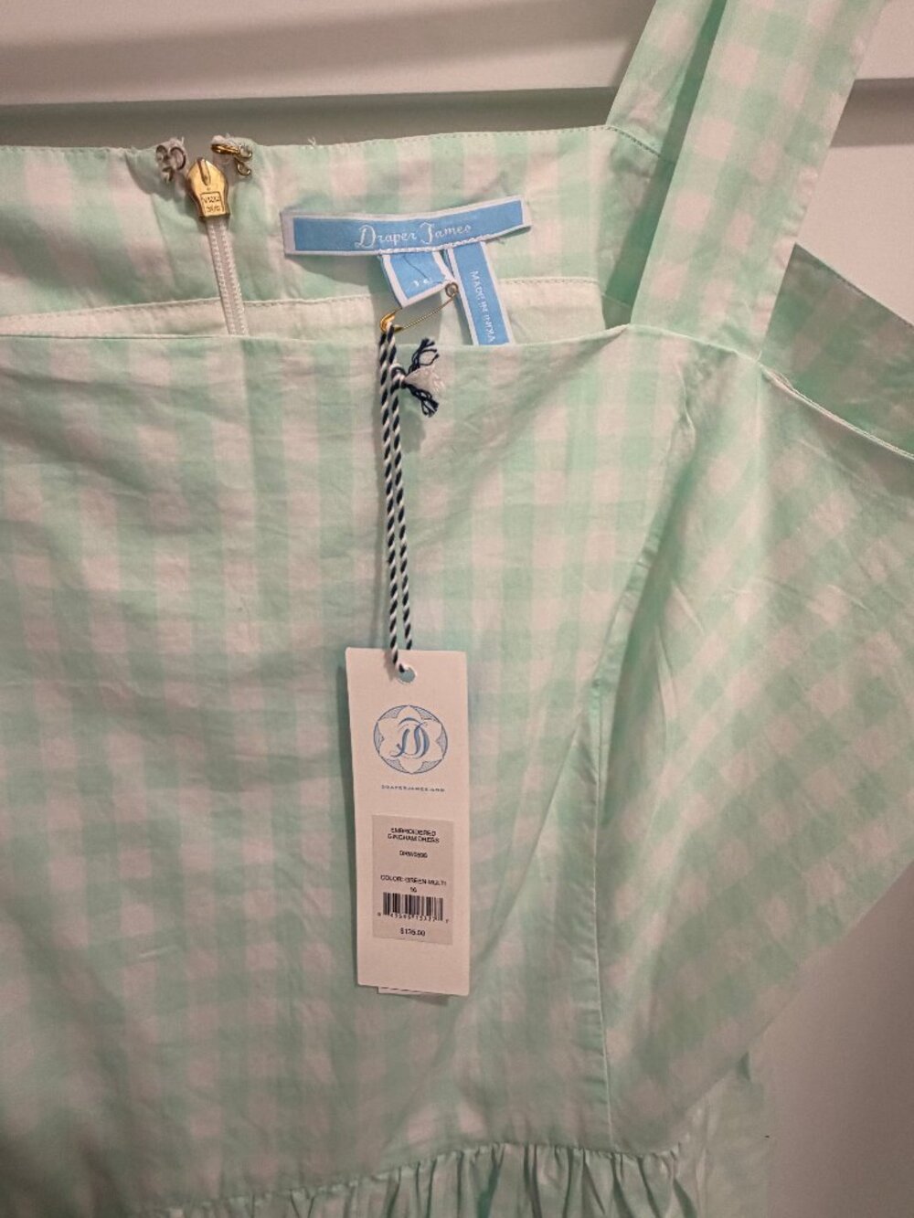 Draper James Green Gingham Embroidered Dress Size 16 NWT Eyelet Hem Cottagecore - Picture 7 of 8